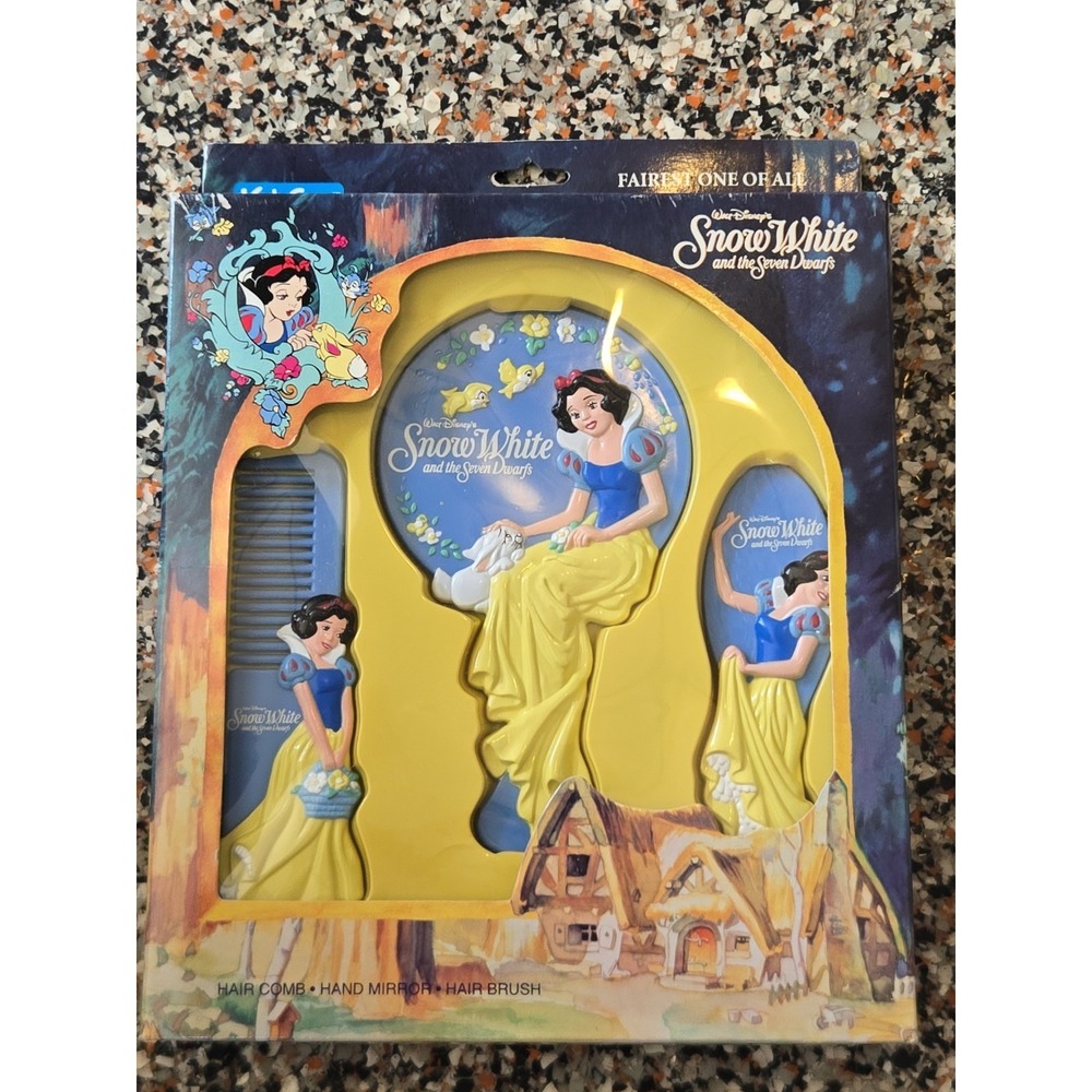Vintage Disney's Snow White Fairest One Of All Vanity Set Mirror Comb Brush New